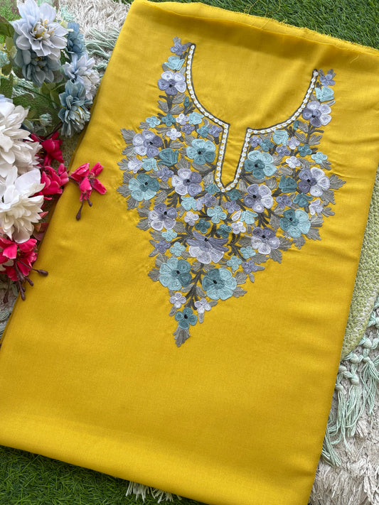 Yellow Cotton Cord Set (Aari Embroidered)
