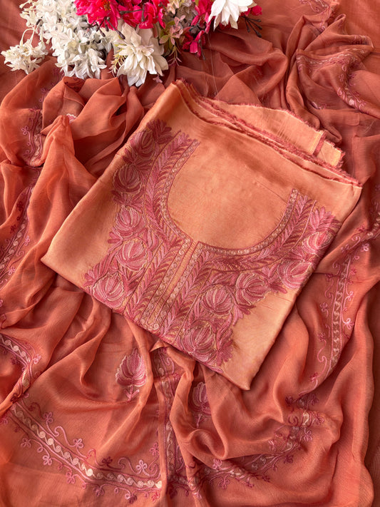 Soft Brown Opada Silk Kashmiri Suit