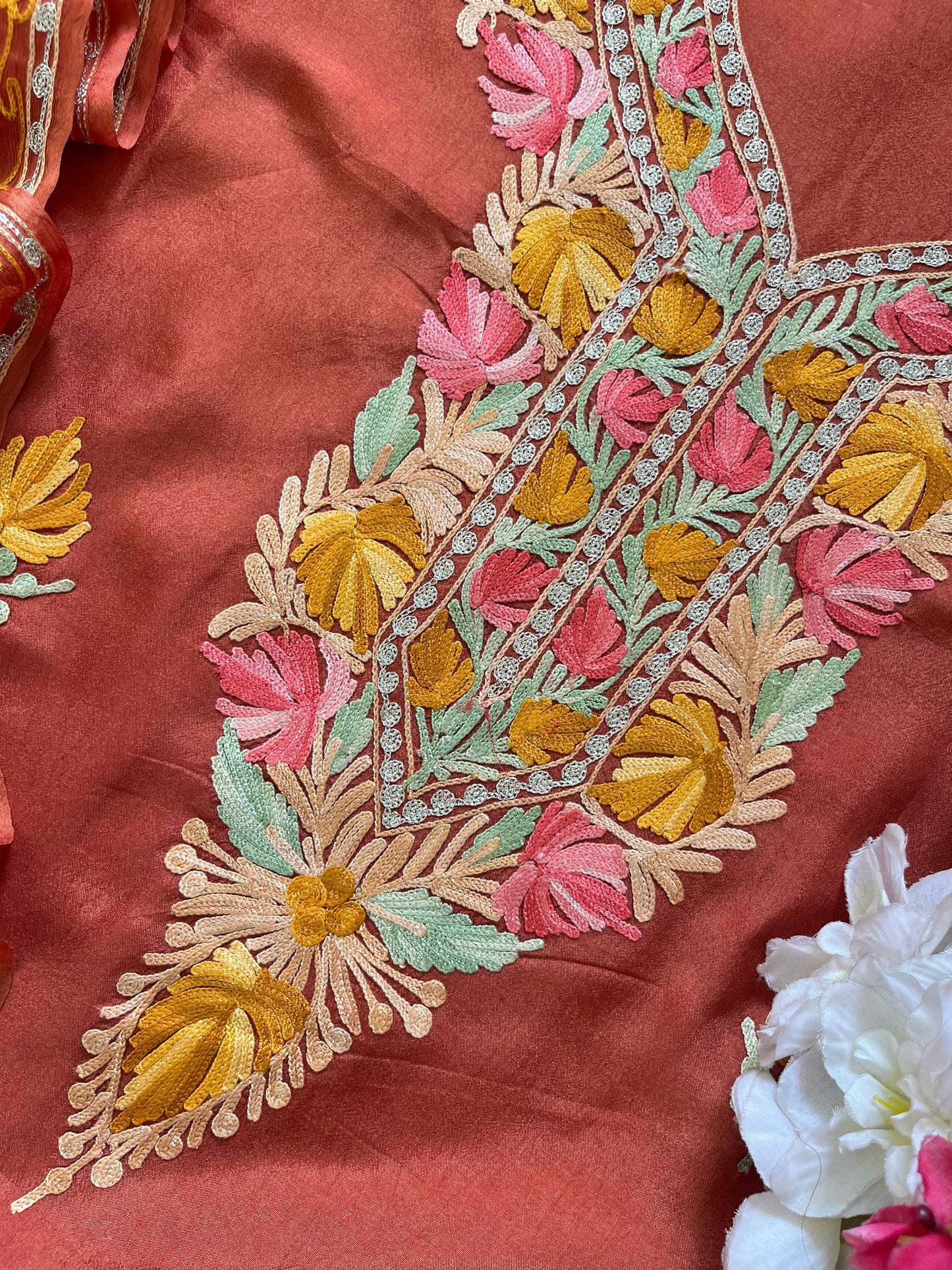 Rust Opada Silk Kashmiri Suit