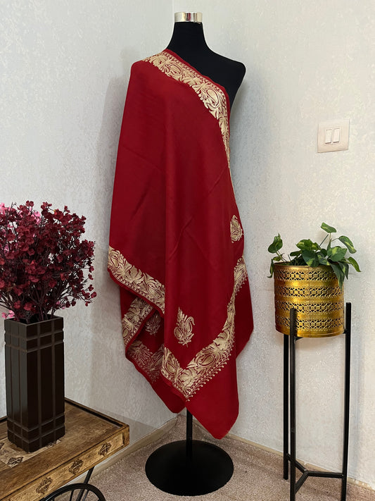 Maroon Semi Pashmina Tilla Embroidered stole