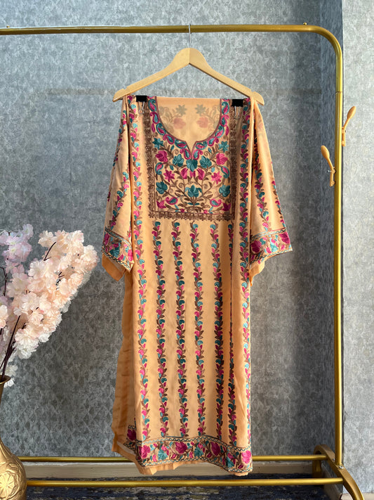 Peach Georgette All over Work Kurta Material