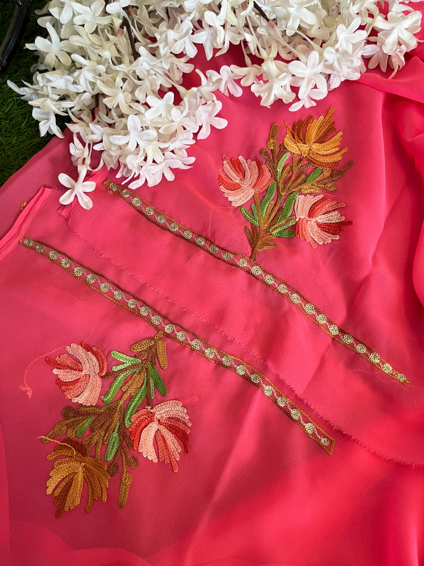 Candy Pink Georgette Shirt and Dupatta Aari Embroidered Suit