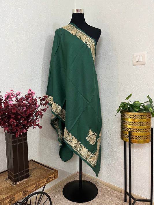 Jade Green Semi Pashmina Tilla stole