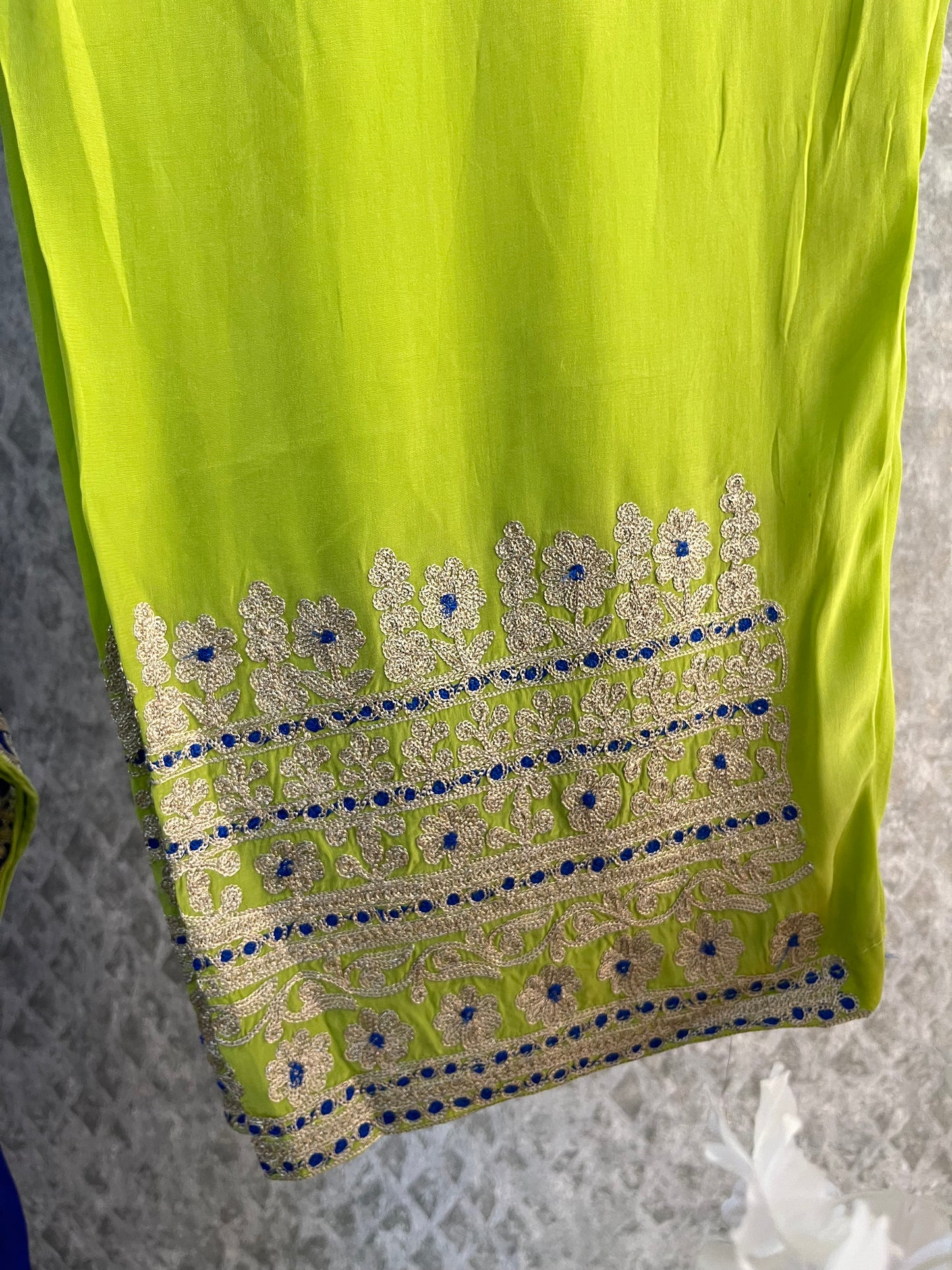 Royal Blue Crape Kashmiri Kaftan Set size (44)
