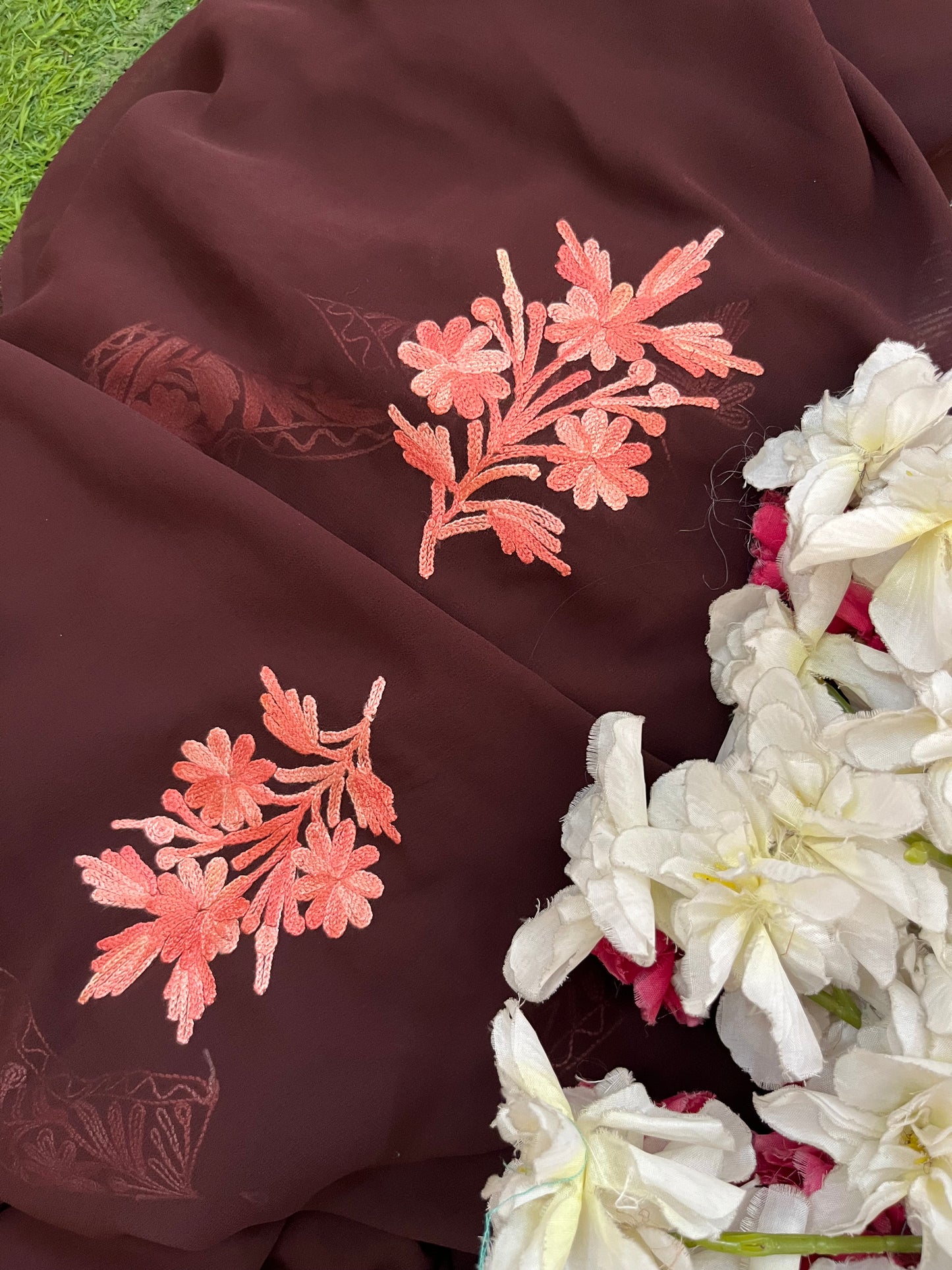 Brown Georgette 3pc Kashmiri Suit