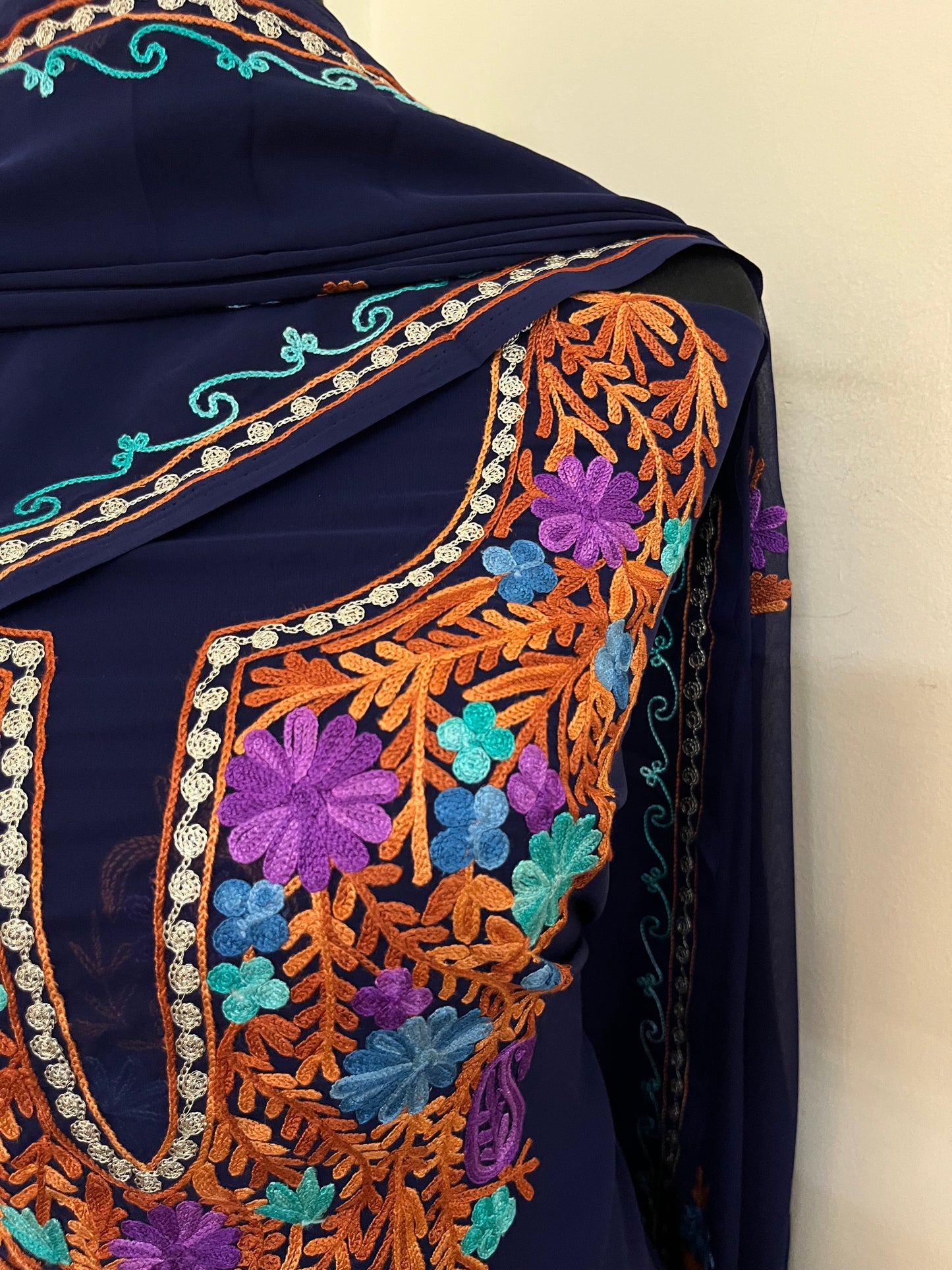 Blue Georgette 3 Pc Aari Embroidered Suit Set