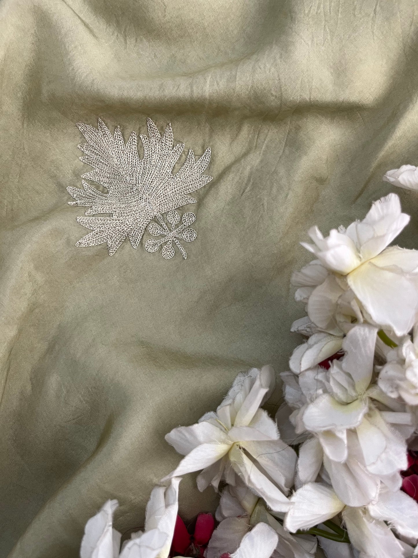 Sanam’ Pastel Green Tilla Embroidered Suit material