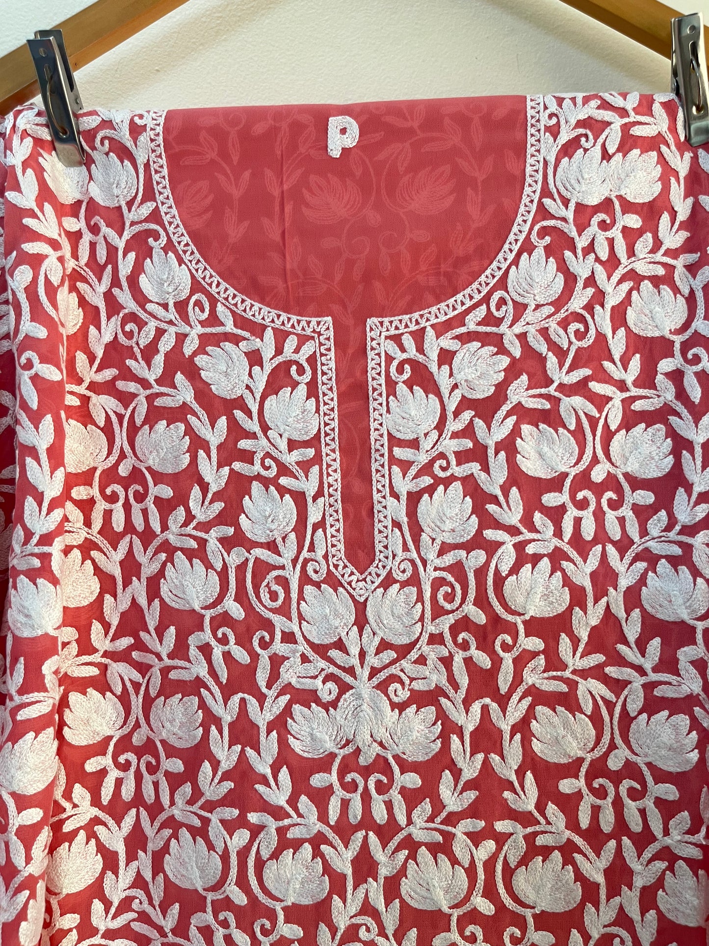 Georgette Front Back Jaal Kashmiri Semi Stitched Kurta