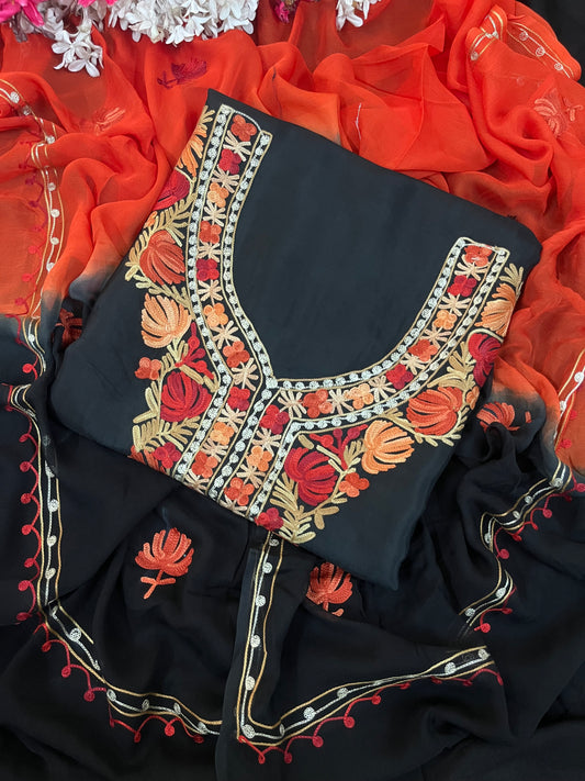 Black Opada Silk Kashmiri Suit