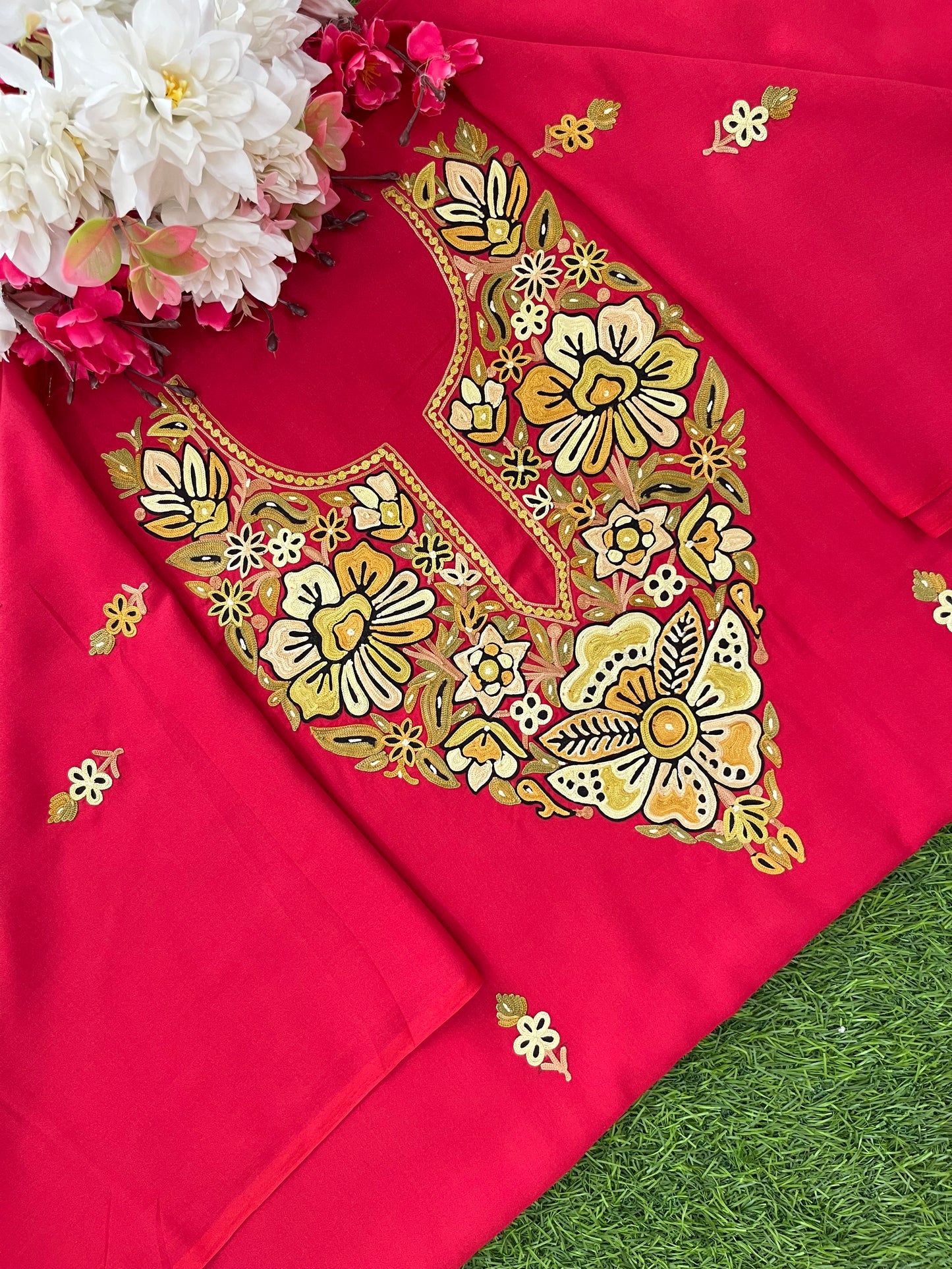 Red Cotton Unstitched Cord Set
