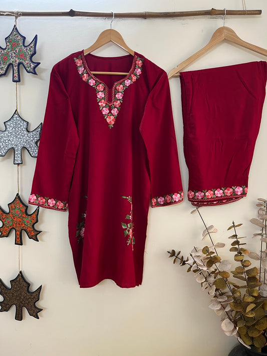 Maroon Cotton Cord Set (Free Size/ XL)