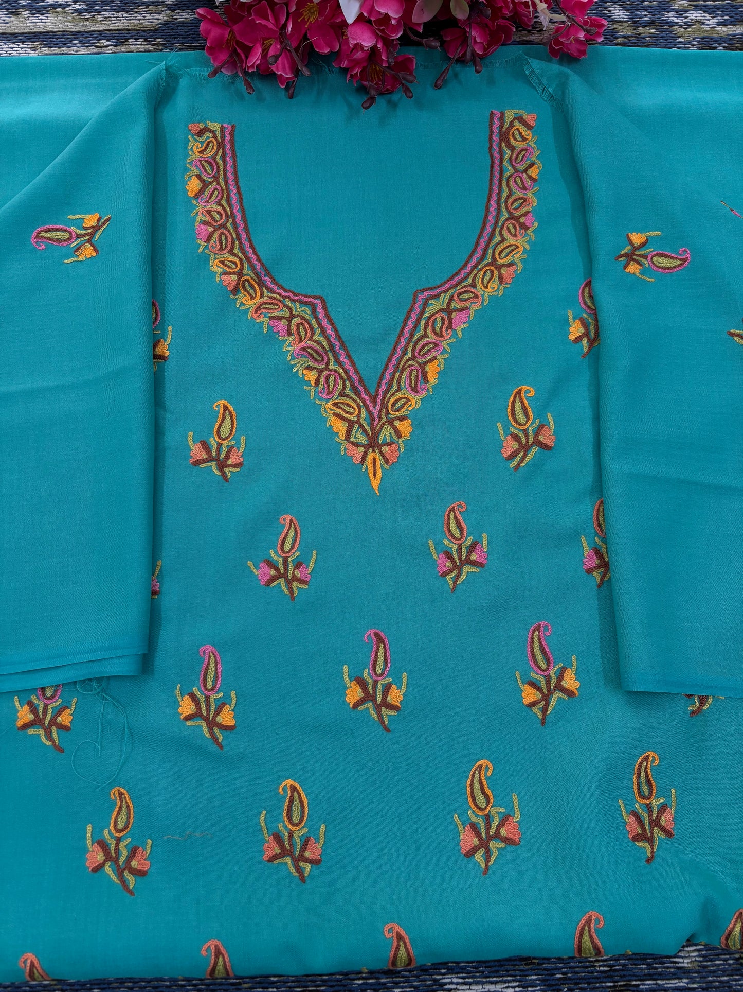 Cotton Green Two Piece Set (Hand Embroidered)
