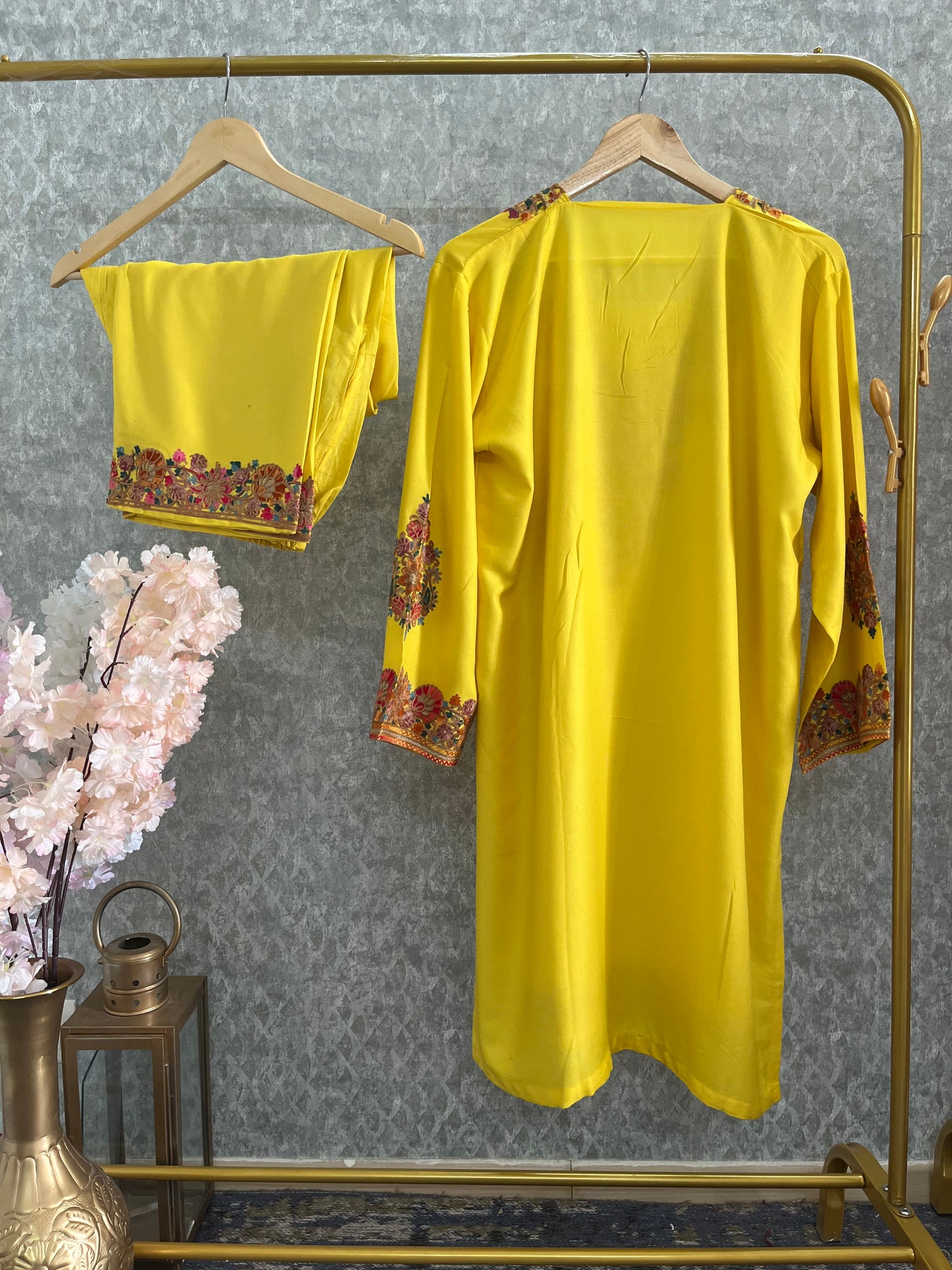 Yellow Cotton Stitched Co-ord Set( 44)