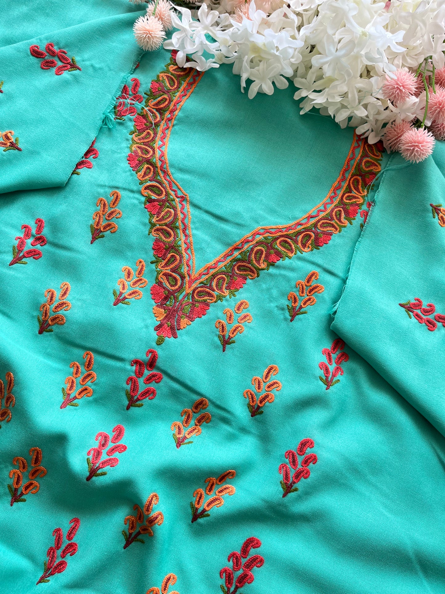 Cotton Pastel Green Two Piece Set (Hand Embroidered)