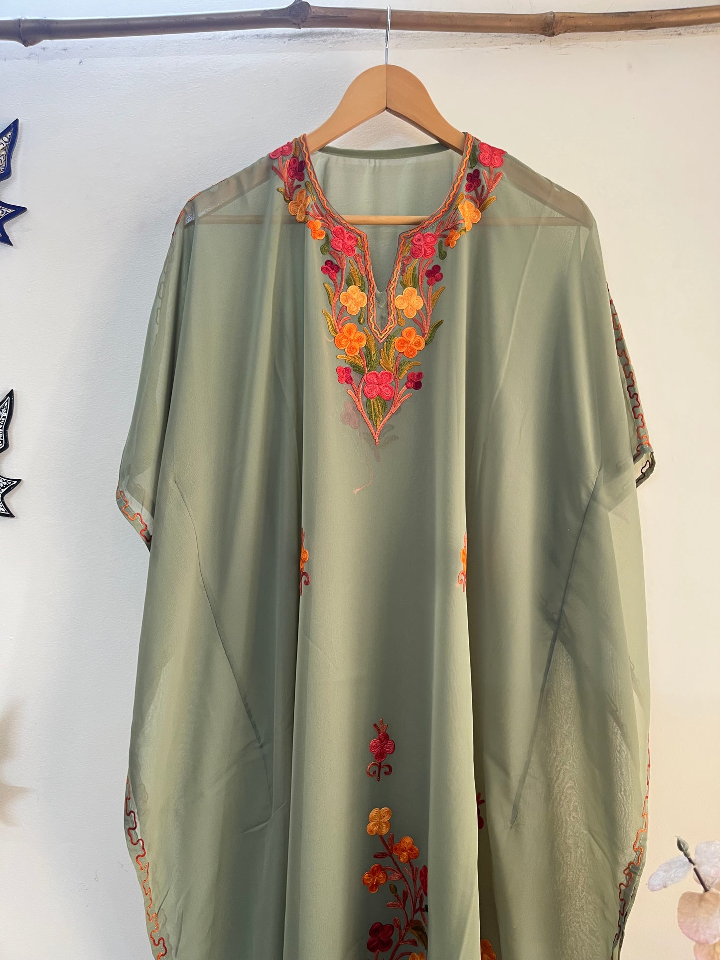 Georgette Green Aari embroidered Kaftan