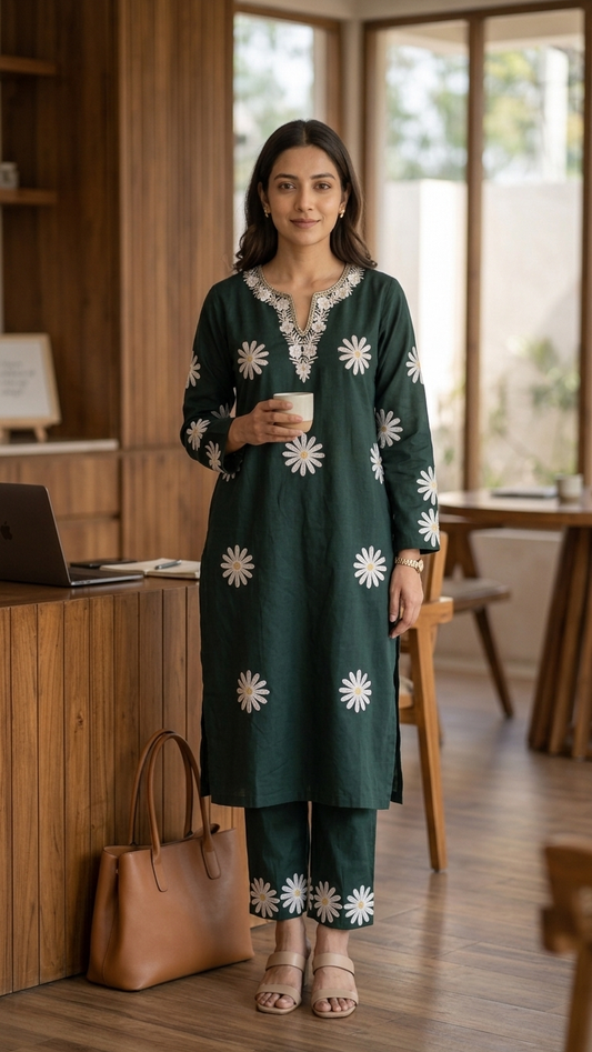 Bottle Green Cotton Cord Set Size(40)