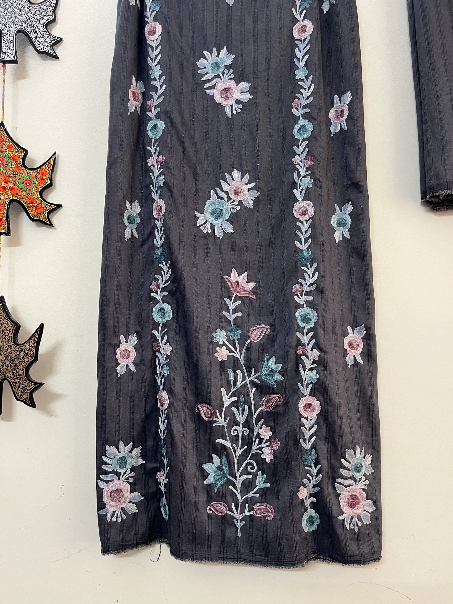 Deep Grey Muslin Cotton Striped Sequin Pattern Unstitched Co-ord Set