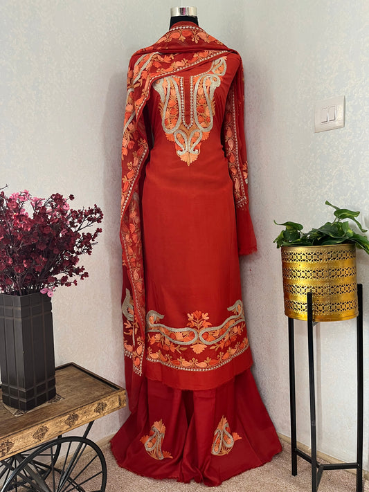 Rust Orange Opada Silk Kashmiri Suits