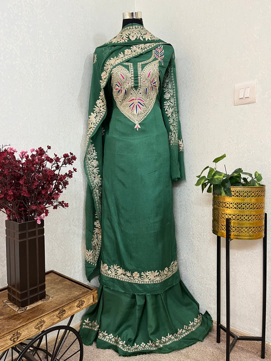 Soft Green Opada Silk Kashmiri Suits