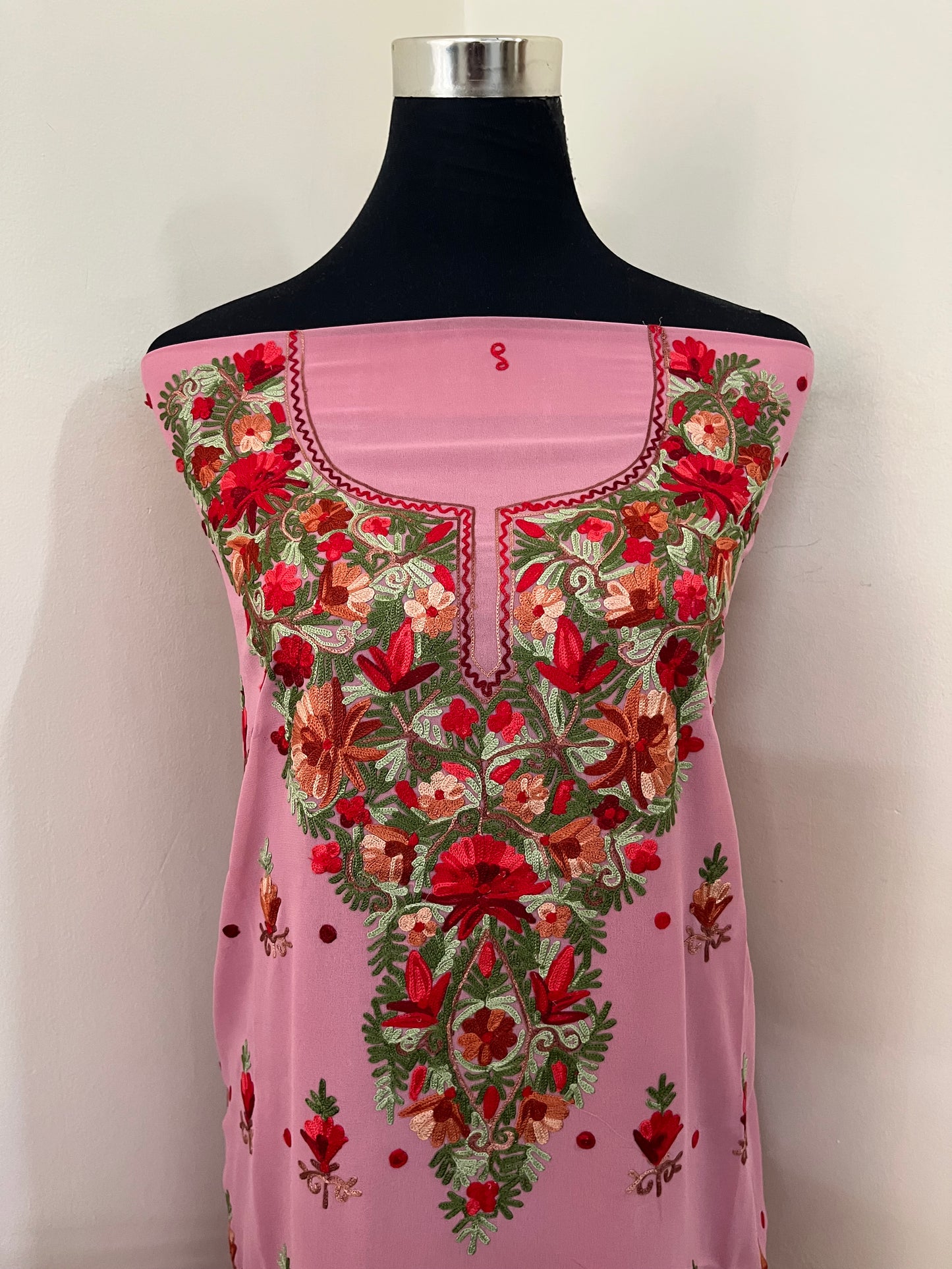 Onion Pink Georgette Kashmiri Kurta Material