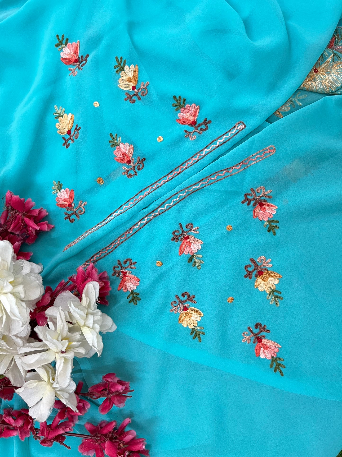 Firozi Georgette Kashmiri Kurta Material