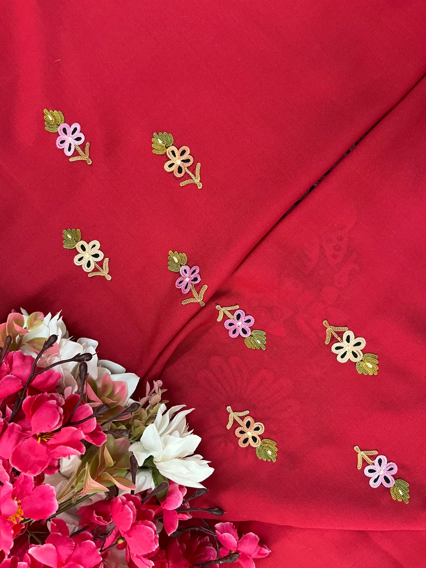 Red Cotton Unstitched Cord Set