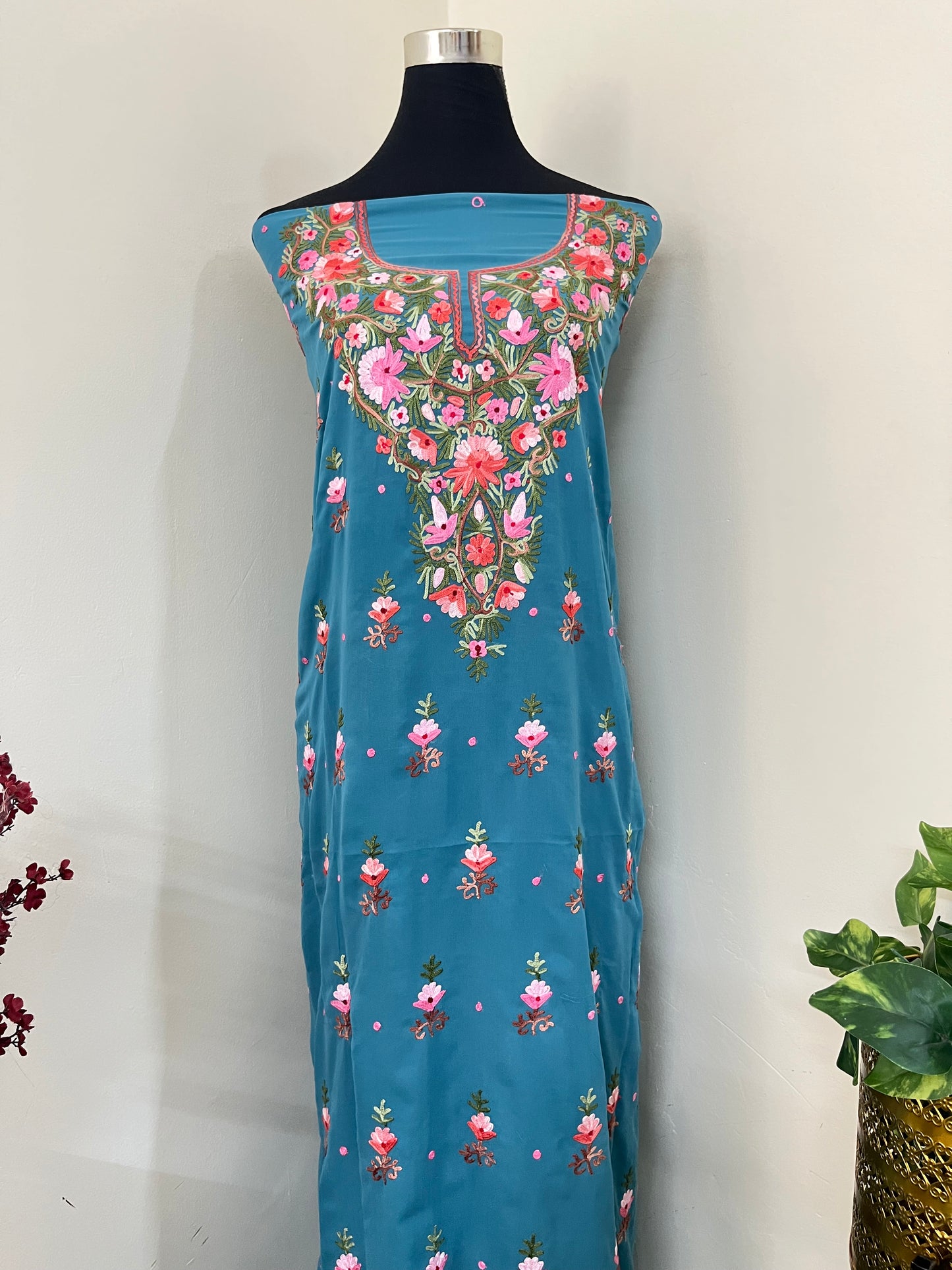 Green Georgette Kashmiri Kurta Material