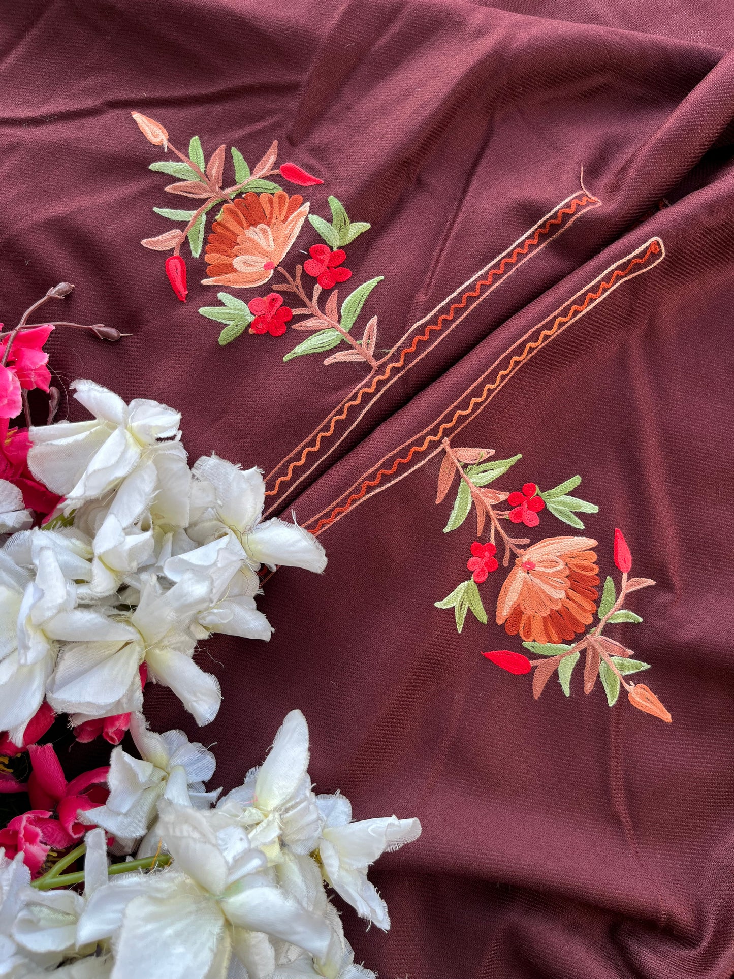 Brown Woollen Aari Embroidered 2pc suit 5mtr
