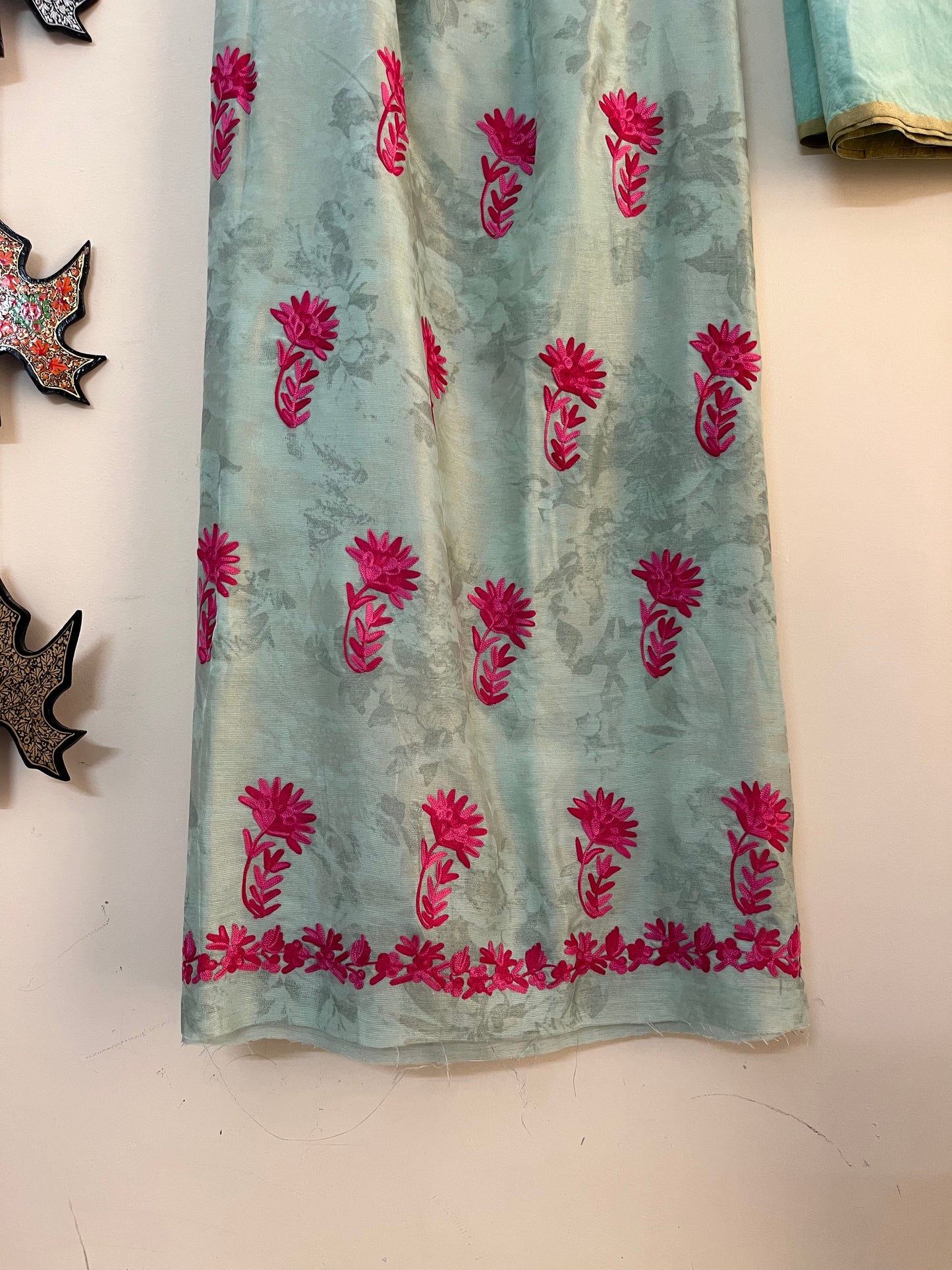 Mint Green Self Work Satin Cotton Unstitched Co-ord Set