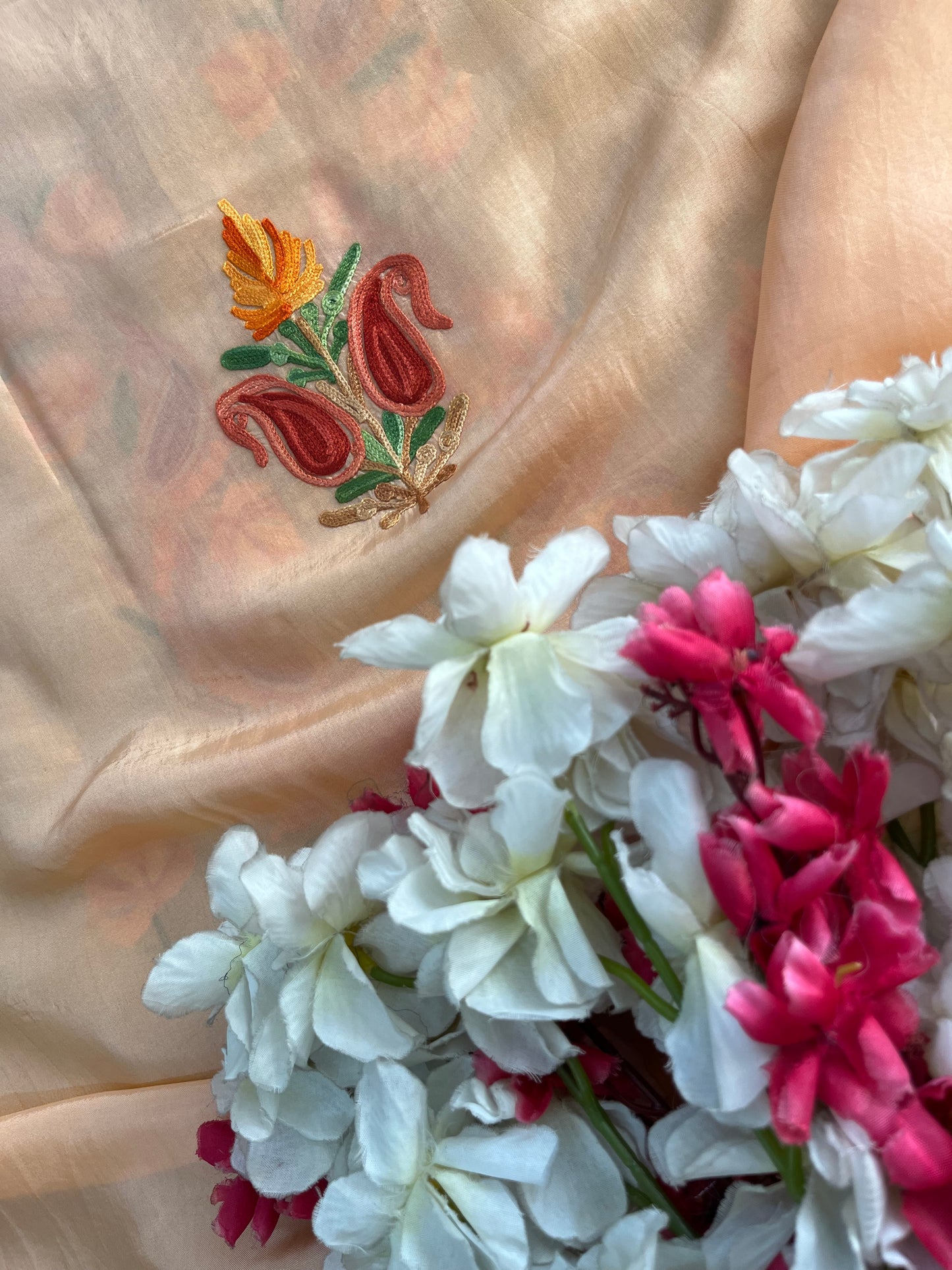 Peach Opada Silk Kashmiri Suit