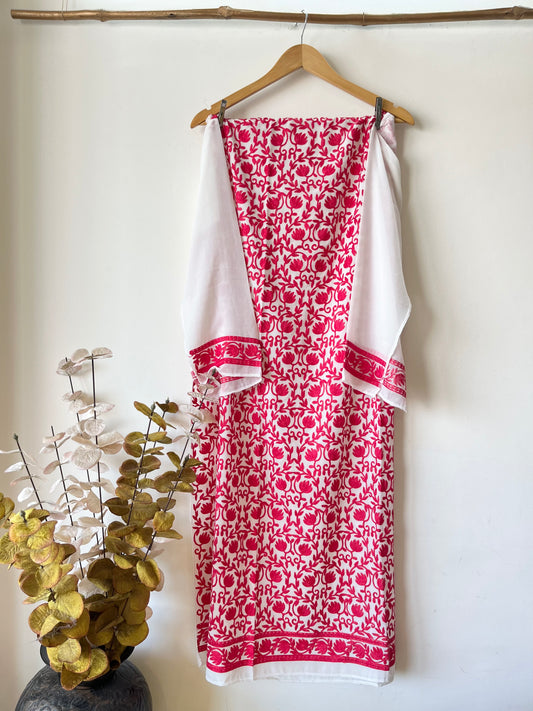 Georgette Off White ( Hot Pink ) Jaal Work Aari Embroidered Semistitched Kurta Material