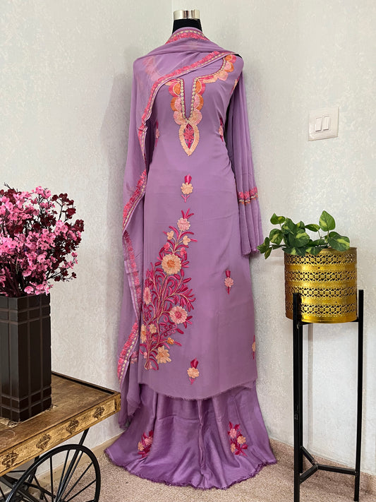 Panther Pink Pure Georgette Aari Embroidered Suito