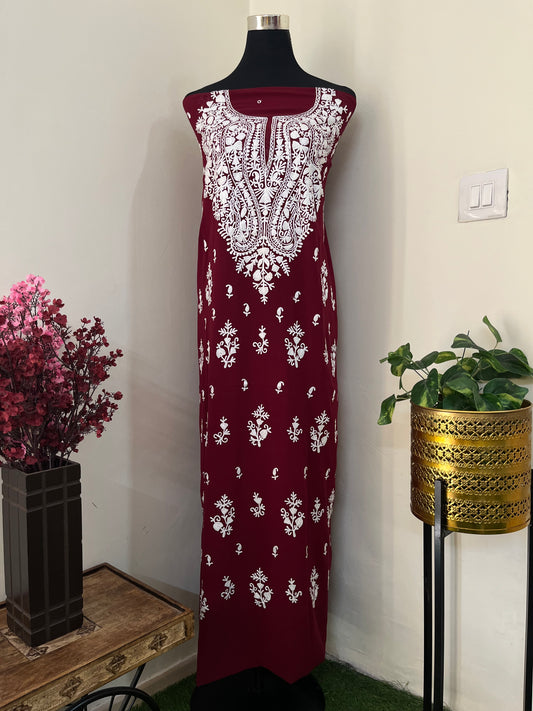Maroon Georgette Kashmiri Unstitched Kurta Material