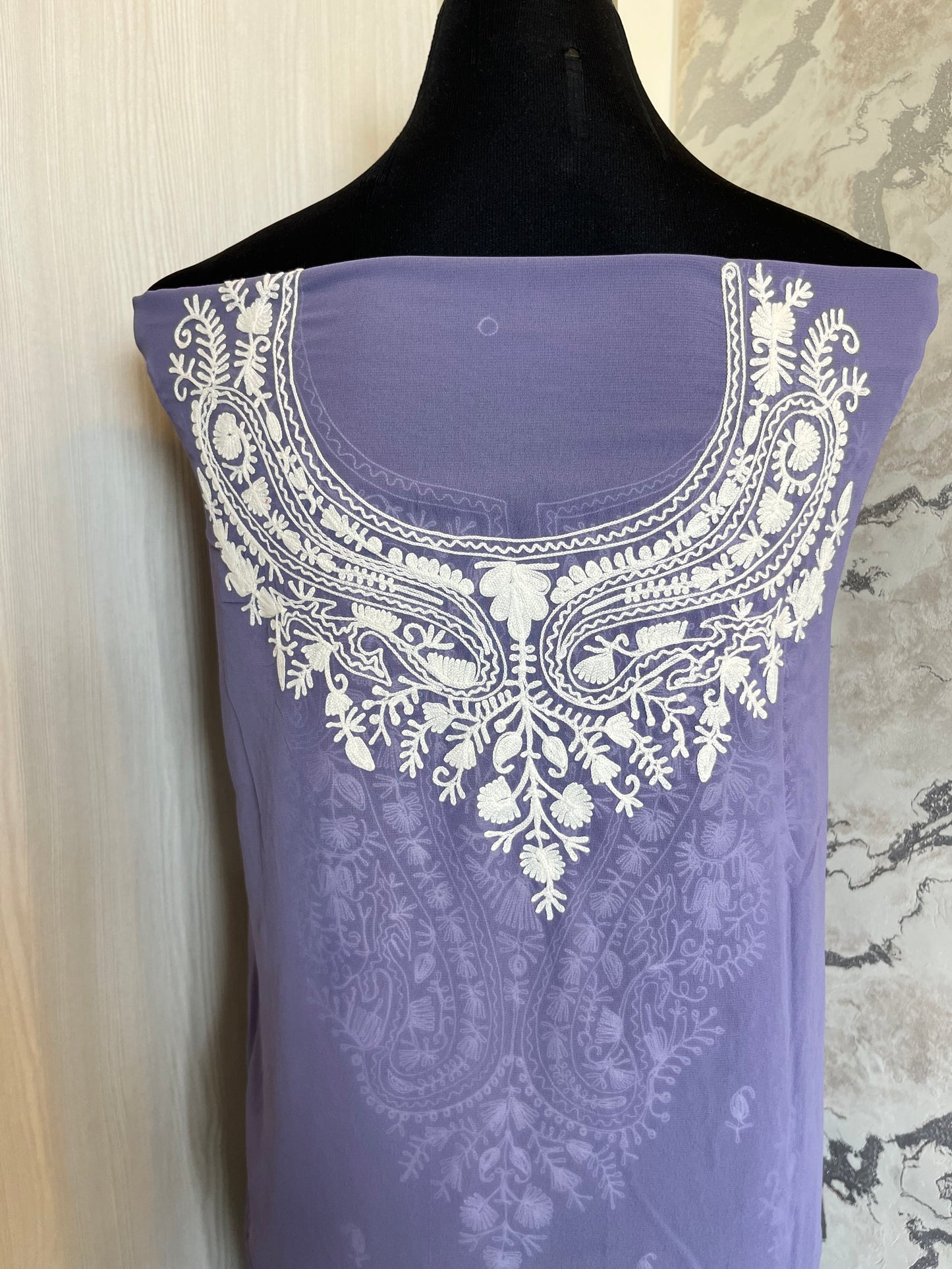 Georgette Lilac All over Work Aari Embroidered Unstitched Kurta Material