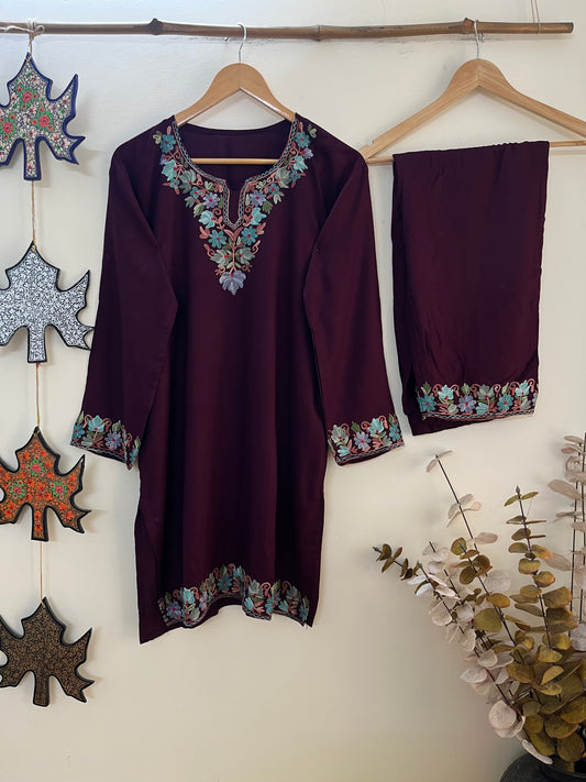 Wine Cotton Cord Set (Free Size/ XL)