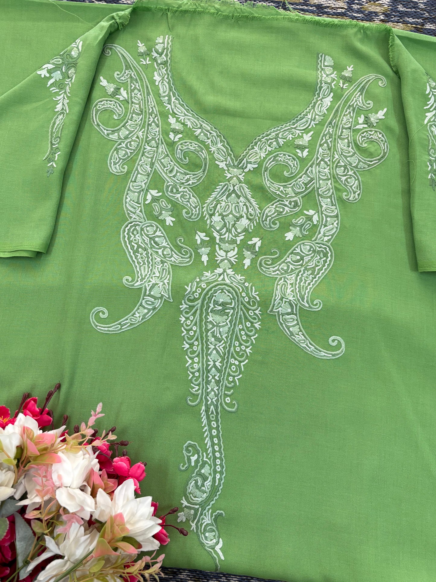 Green Cotton Cord Set (Hand Embroidered)