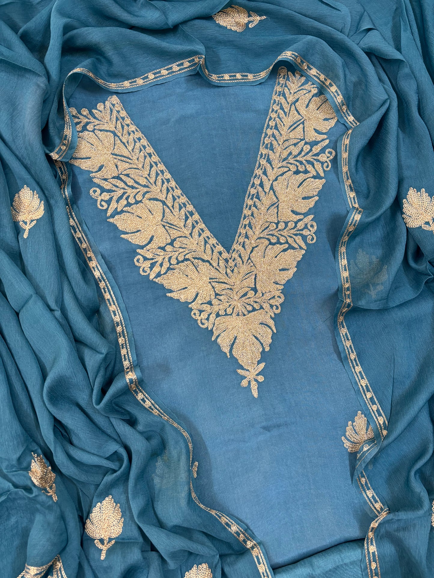 Sanam’ Pastel Blue Silk Tilla Kashmiri Suit
