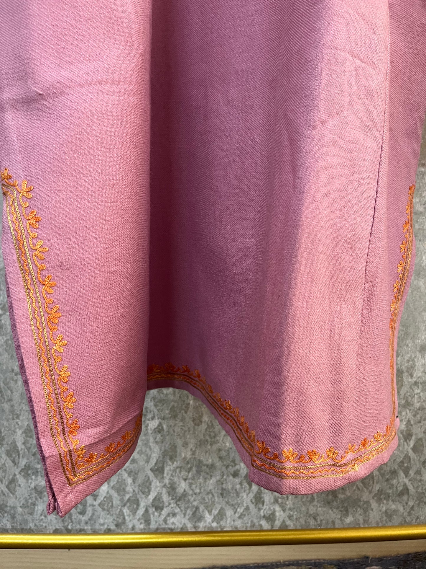 Soft Pink Aari Embroidered Wool Pheran