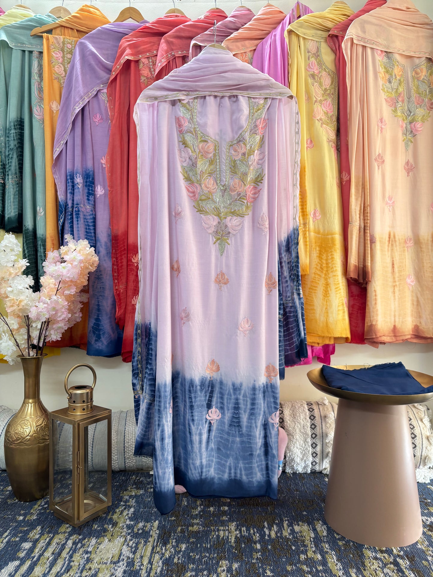 Pink Mul Cotton Shibori Work Kashmiri 3pc Suit