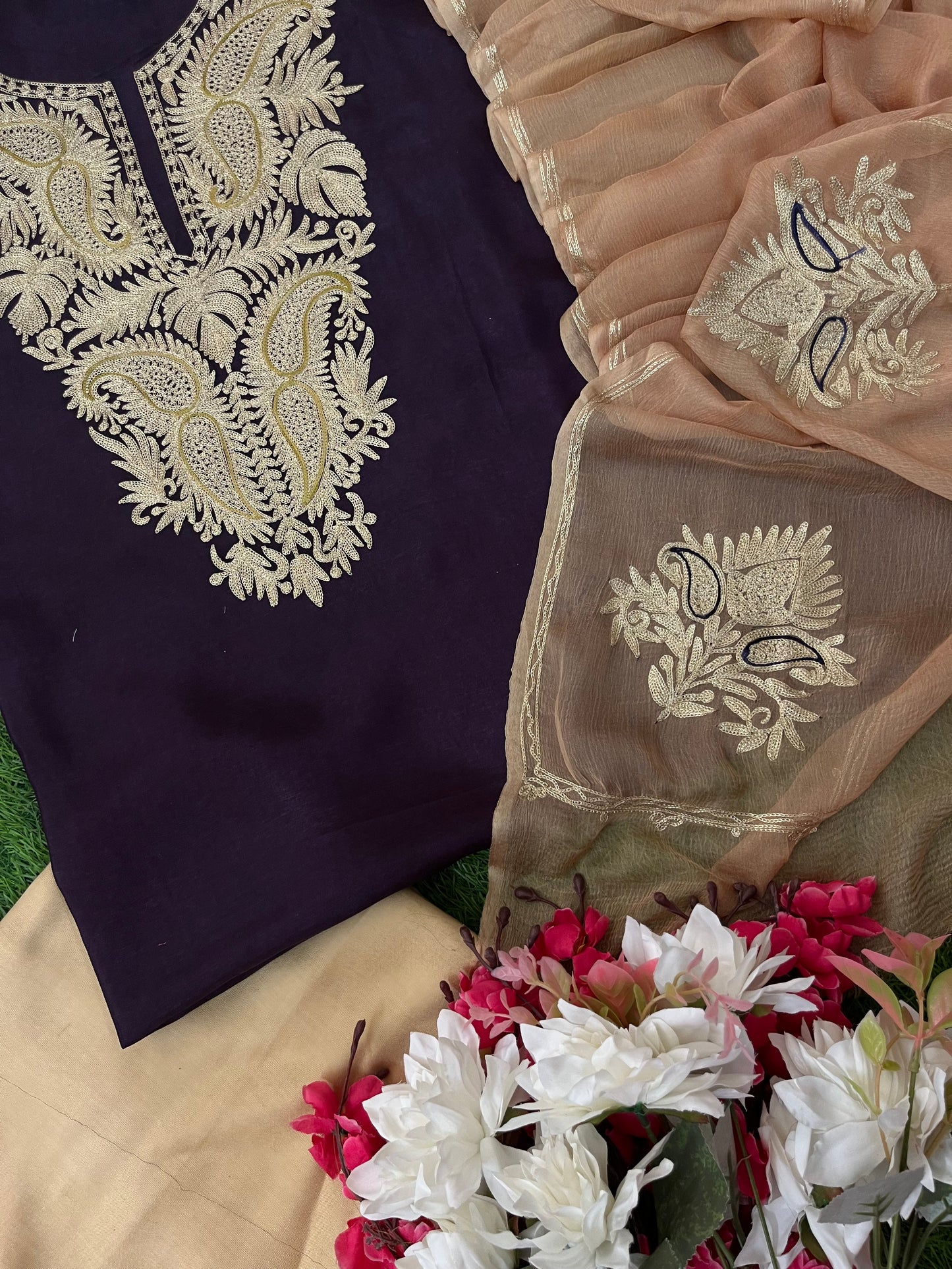 Violet Silk Aari Tilla Fusion Suit
