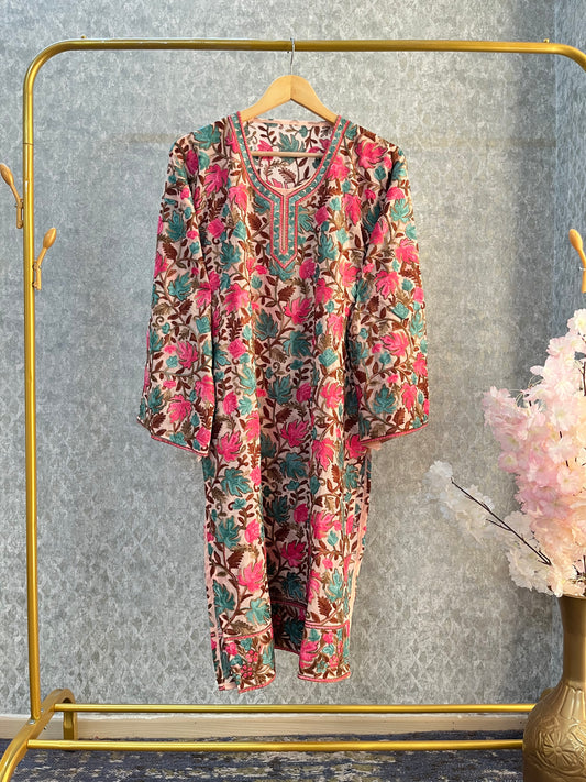 Peach Georgette Jaal Work (Front & Back) Kurta