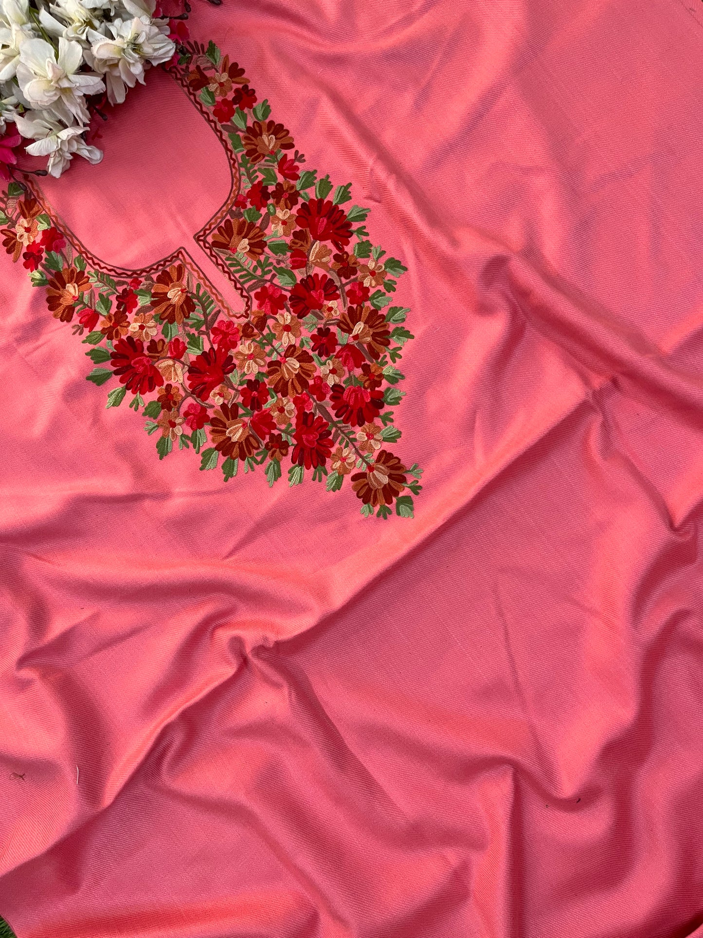 Pink Woollen Aari Embroidered 2pc suit 5mtr