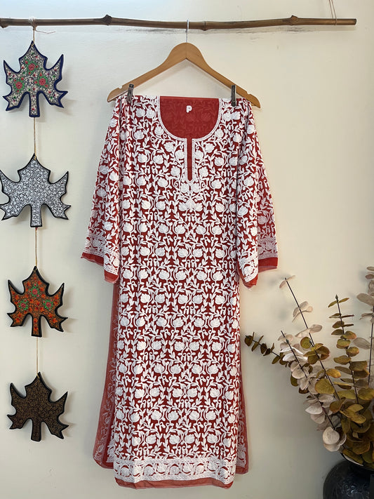 Georgette Front Back Jaal Kashmiri Semi Stitched Kurta