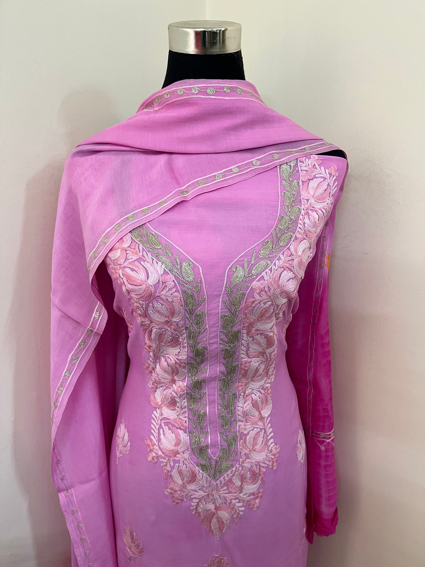 Mauve Mul Cotton Shibori Work Kashmiri 3pc Suit