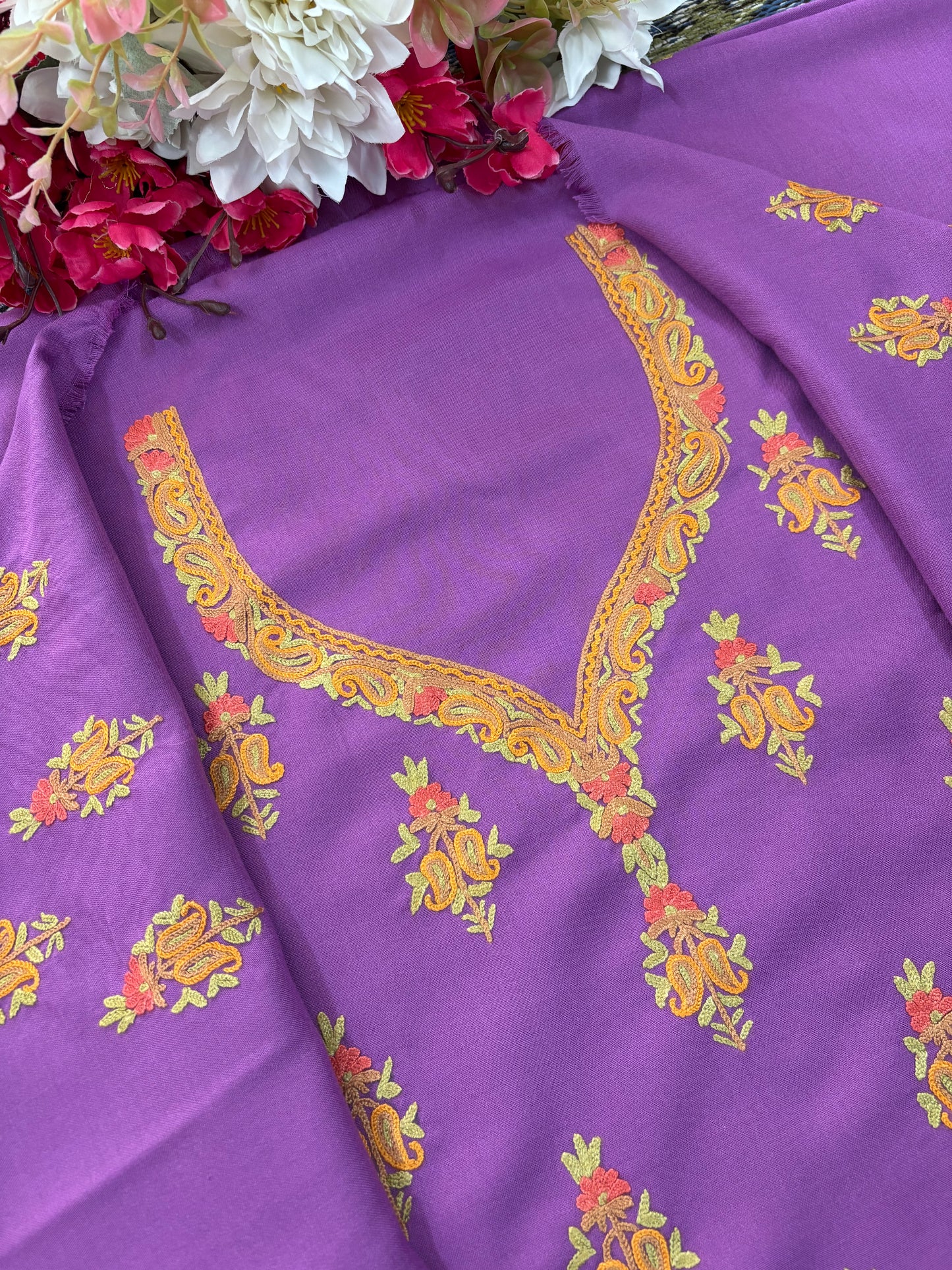 Cotton Lilac Two Piece Set (Hand Embroidered)
