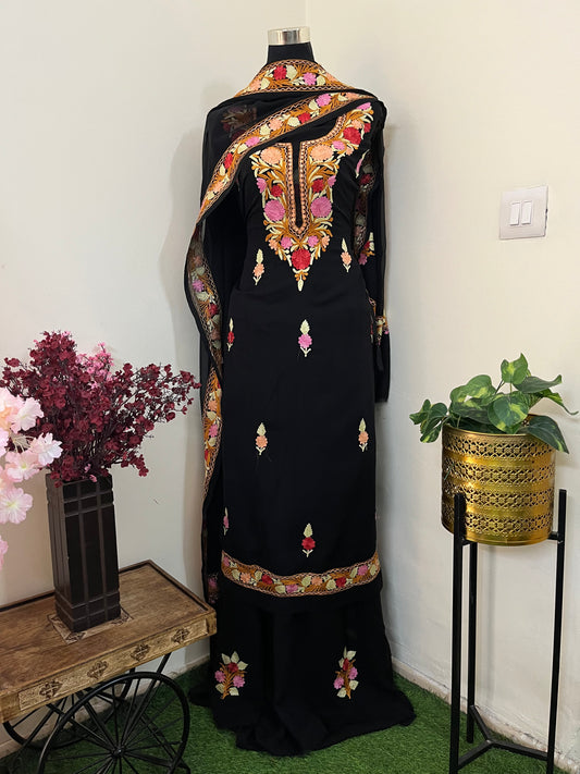 Black Georgette 3 Pc Aari Embroidered Suit Set