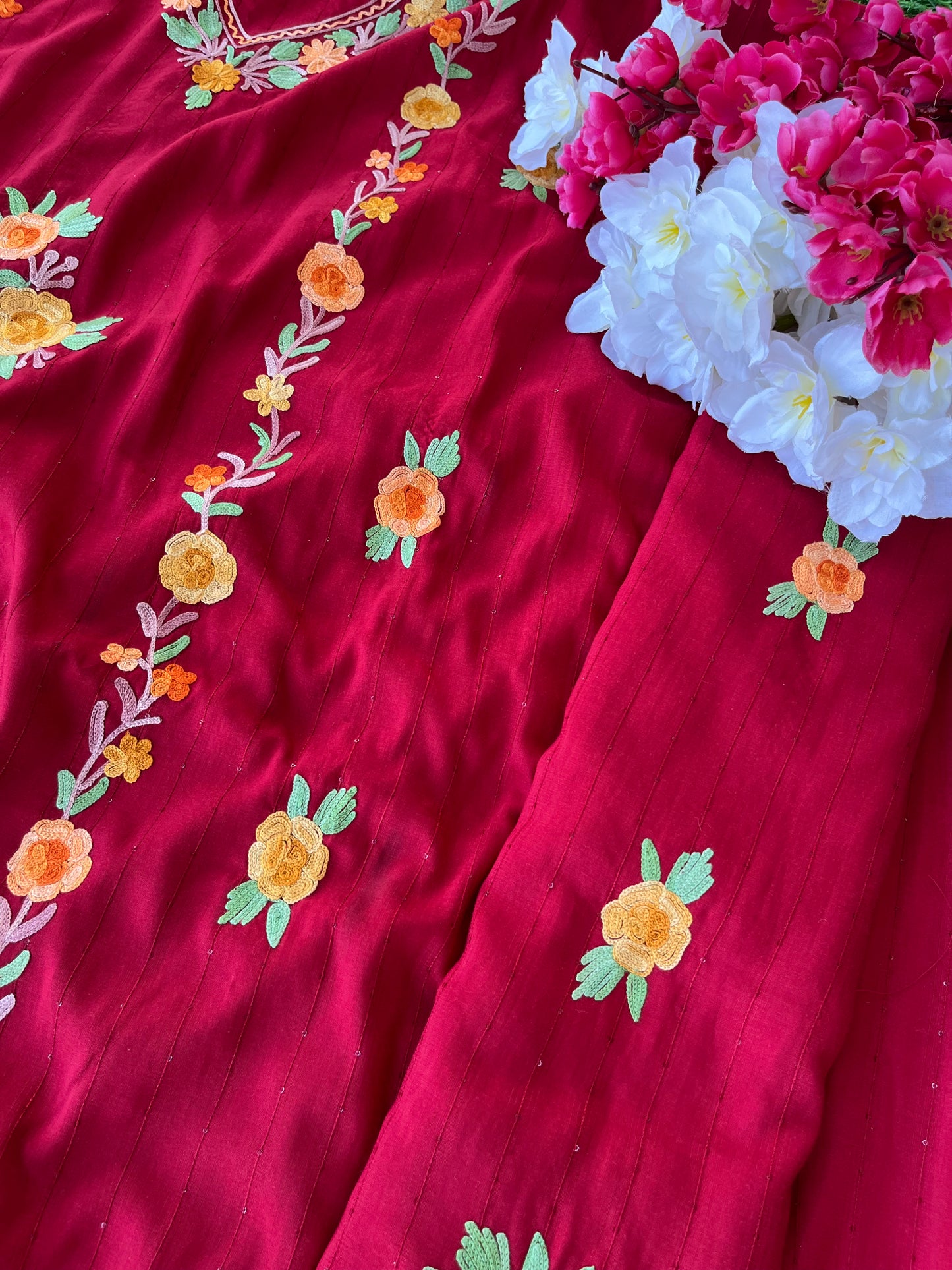 Blush Red Muslin Cotton Striped Sequin Pattern Unstitched Co-ord Set