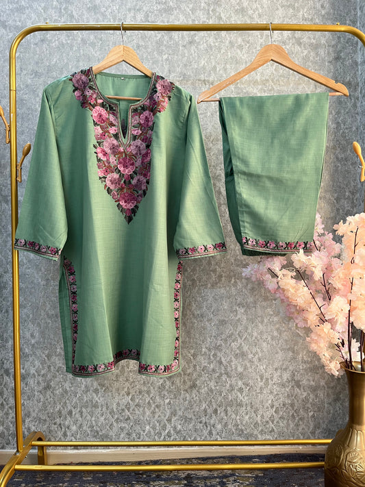 Green Cotton Stitched Co-ord Set (42)