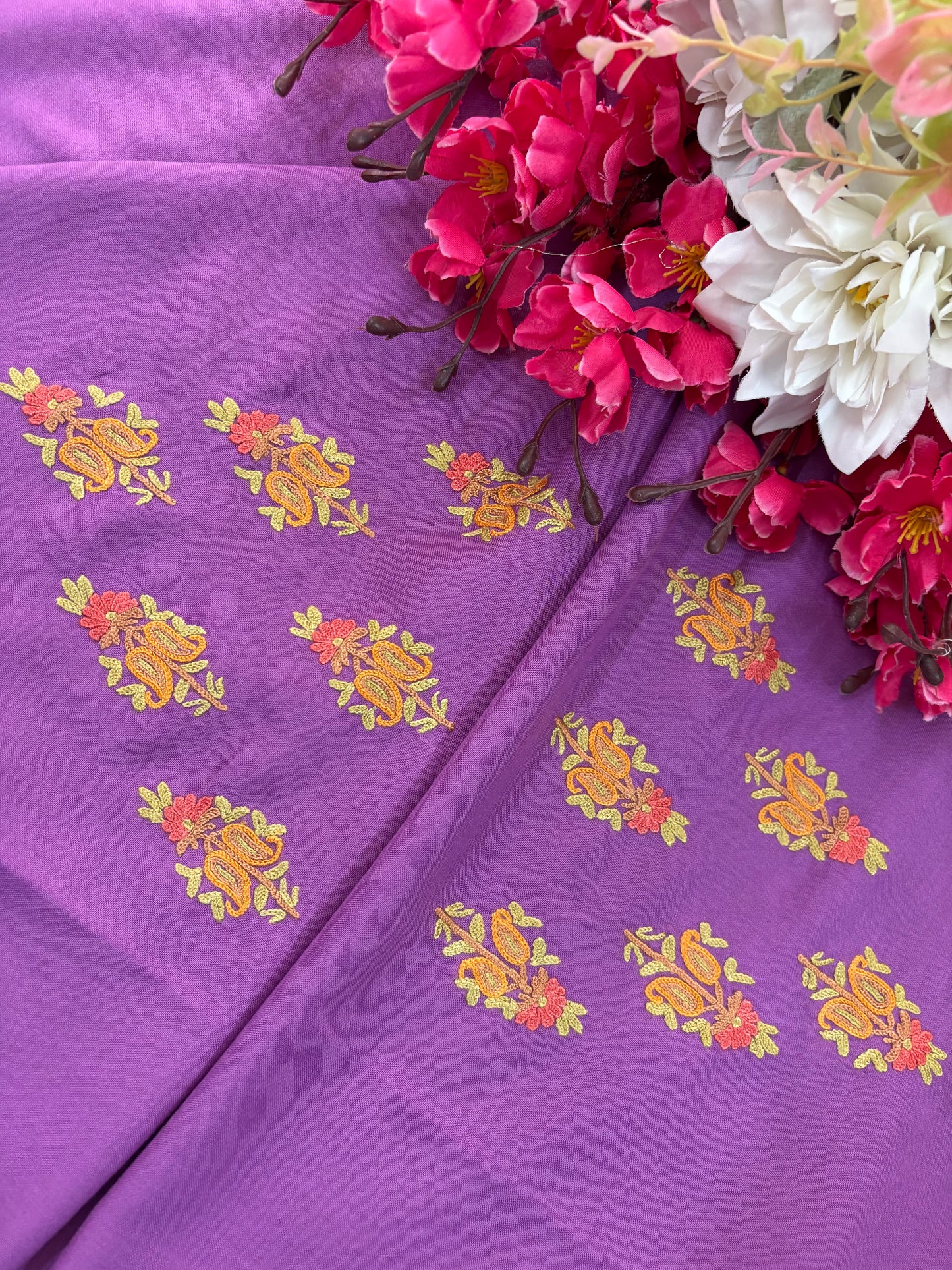 Cotton Lilac Two Piece Set (Hand Embroidered)