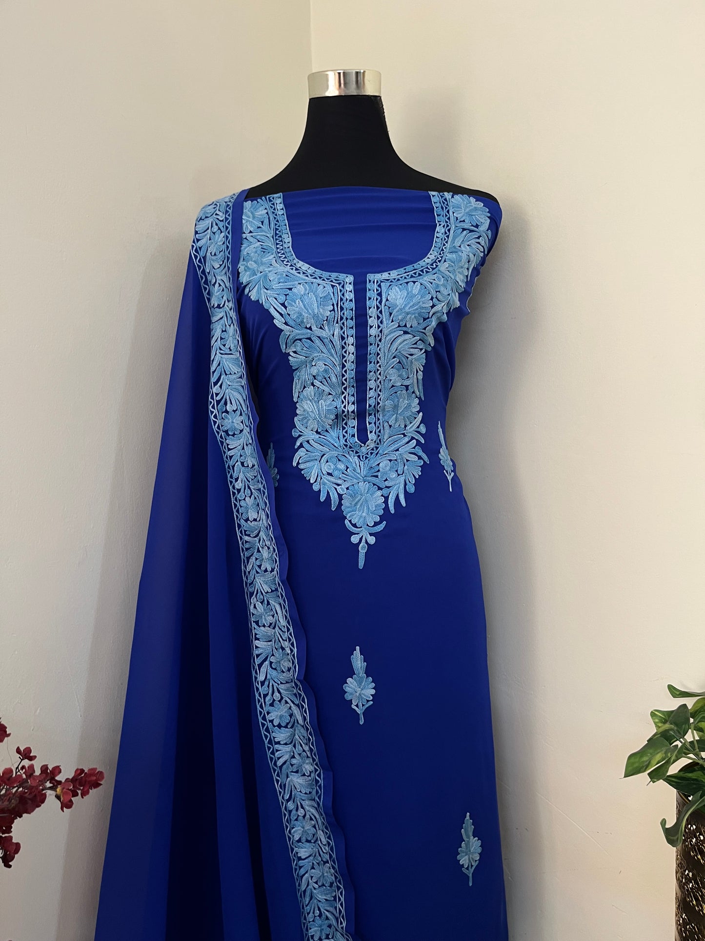 Electric Blue Georgette Kashmiri Suit